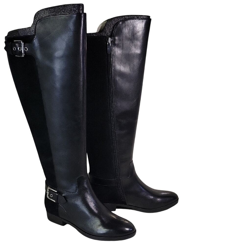 Marc Fisher Damsel Riding Black Leather Boots Womens Size 5 NEW